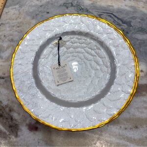 2 Akcam 11" Handcrafted Glass Dinner Plates Gold Trim Made In Turkey New Set 2